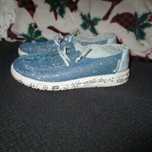 Hey Dude Wendy Youth Girls Size 2 Disco Azur Blue Metallic Slip On Shoes